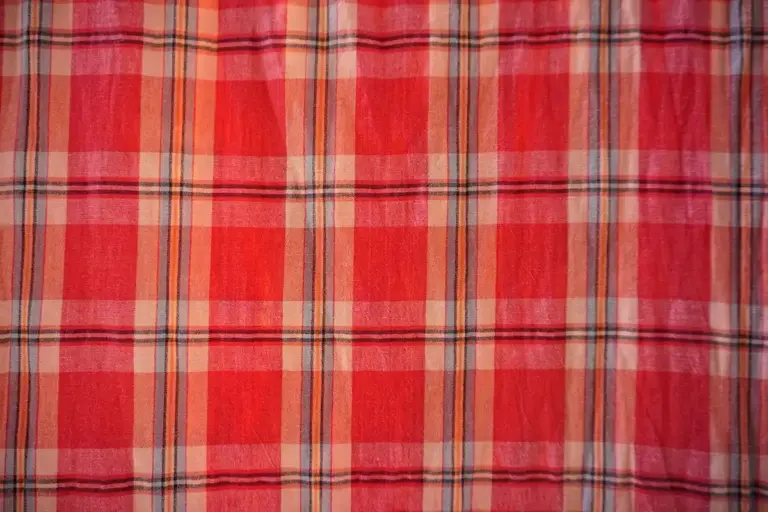 Close-up of red plaid fabric texture suitable for activewear